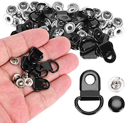 Cikonielf 100 Set Schnürsenkelhaken D-Ring Ösenschnalle Messing Stiefelhaken Beschläge mit Nieten DIY Nietwerkzeug glänzend schwarz 9x14mm