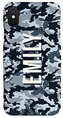 Tirita Personalised Custom Initials Hard Phone Case/Cover compatible with iPhone Xr Camouflage Camo Pattern [09 - Navy Naval]