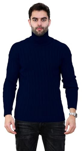 Hamishkane Mens High Polo Roll Neck Jumper, Cable Knitted Long Sleeve Turtle Neck Sweaters, Casual Pullover Winter Jumpers for Men UK Navy