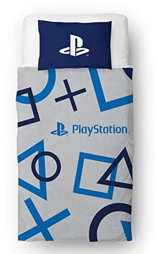 Character World Bettbezug mit Playstation-Design, Offiziell lizenziert Sony Playstation-Design, Wendebettwäsche mit passendem Kissenbezug, Polycotton, Einzelbett, Blau, PYSBLEDS001UK1