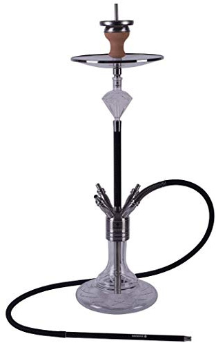 DIAMOND HOOKAH Premium Carbonado Shisha Set, Wasserpfeife Shisha Edelstahl Komplettset mit 4 Anschlüsse/Schläuche. 18/8 Schliff, Klickanschluss und Diamanten Molassefänger (Carbonado 7.0 Handcut)