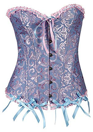 Yming Frauen Korsett Corsage Vintage Vollbrust Bridal Wäsche Gothic Korsage Top Satin Bustier mit G-Tanga Blau S