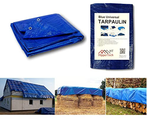 HipperTech® 3m x 3m / 10ft x 10ft Blue Waterproof Tarpaulin - Tarp Sheet Cover - Woven Polyethylene and Laminated 3m x 3m = 9m² (10ft x 10ft = 100sq ft) - 60 GSM - Weight Tarp