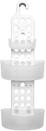 HAC24 Duschablage Verstellbar Weiß Duschkorb Duschaufhänger Kunststoff Badablage Seifenkorb zum Hängen für Duschstange