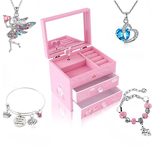 Princess1 Schmuckschatulle für Mädchen, mit Einhorn-Halskette und Armband