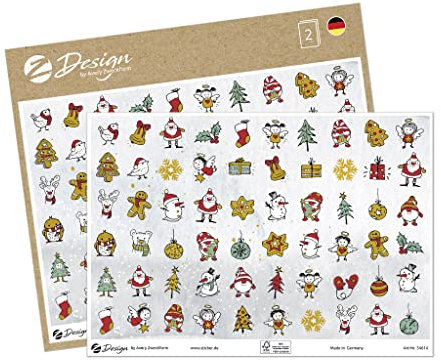 AVERY Zweckform 120 Aufkleber Weihnachten Sterne Weihnachtsmann Lebkuchen (Made in Germany, Weihnachtssticker auf A5 Bogen mit Goldprägung, Papier selbstklebend, Weihnachtsdeko, Sterne gold) 54614