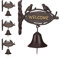 4 x Türglocke Gusseisen WELCOME, Antik-Stil, goldene Buchstaben, Schild mit Vögeln, Haustür & Garten, dunkelbraun