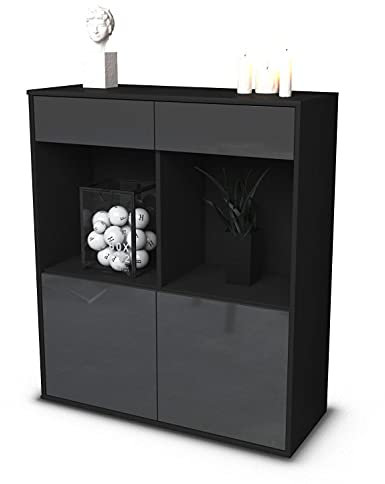 Stil.Zeit Highboard Joana, Korpus anthrazit matt, Front Hochglanz-Design Graphit (92x108x35cm), Push-to-Open Technik & Leichtlaufschienen