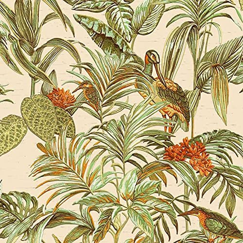 Sample Cream Green Orange Tropical Wallpaper Birds Palm Textured Paste The Wall Vinyl