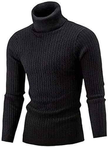 Belovecol Mens Turtleneck Jumpers Soft Warm Roll Neck Tops Slim Fit Knitted Turtle Neck Pullover Sweaters, Black, XS
