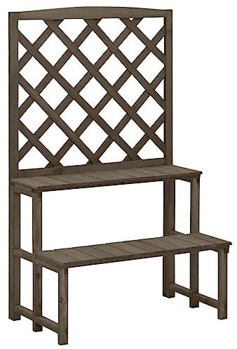 vidaXL Tannenholz Massiv Blumentreppe mit Rankgitter Rankhilfe Spalier Pflanzenregal Blumenständer Blumenregal Pflanzenständer Grau 70x42x115cm