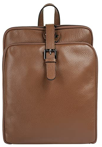 Cluty Rucksack Echt Leder Damen Made in Italy, Daypack mit 3 Hauptfächern, Cityrucksack mit Magnetverschluss, Backpack mit bodentiefen Reißverschlüssen