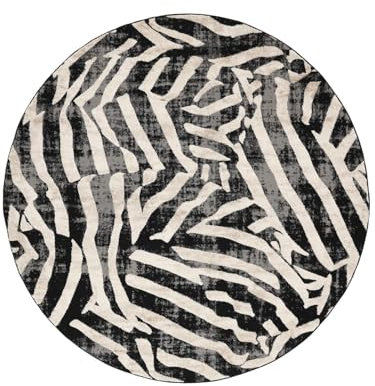 RugVista Nalori, Teppich, Moderne Teppiche, Ø 240 cm, Rund, Niedriger Stapel, Wohnzimmer, Esszimmer, Schlafzimmer, Nur chemische Reinigung, Oeko_tex_100, Schwarz/Beige