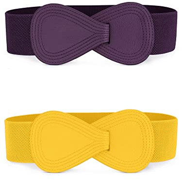 Allegra K Cinturón De Cintura Elástica Para Mujer Cinturones De Vestir Elásticos De Cuero Sintético En Forma De 8 Amarillo y morado 68.6cm/27