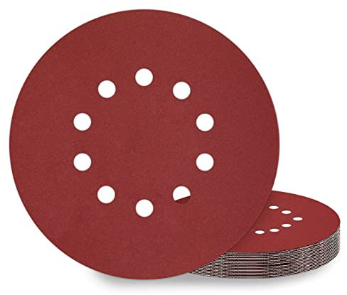 KONGMING Disques de Ponçage 225 mm 10 Pièces Grain P320 10 Trous Disques Abrasifs 225 mm Ronds Papier Abrasif for Ponceuse pour Cloisons Sèches Ponceuse Girafe