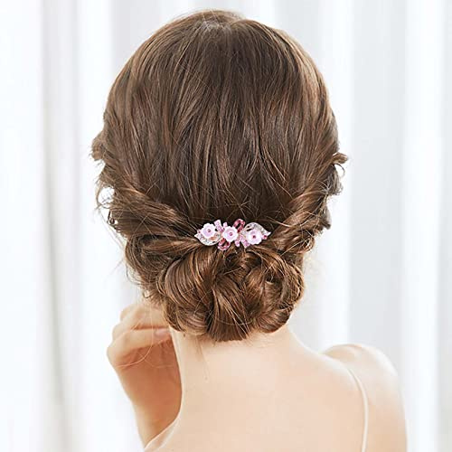 Yienate Fancy Braut Strass Haarspange Pin Barrette Rosa Blume Bogen Kristall Haarnadeln Barrette Funkelnde Hochzeit Kopfbedeckung Kristall Haarspange Haar Glänzend Haarhalter Zubehör Für Frauen