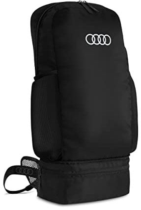 Audi collection 3152200100 Rucksack faltbar Gürteltasche Hüfttasche Faltrucksack Tasche Ringe Logo, schwarz