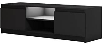 MINIO go for it - TV-Schrank Dingo I Lowboard für Fernseher I TV-Kommode I TV lowboard stehend I 120cm I mit 2 Klapptüren & 2 offenen Fächern I TV Möbel I Schwarz Graphit - Lowboard mit LED