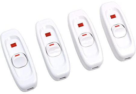 POFET 4 STÜCKE Inline-Lichtschalter 250 V 10 A Inline-Schnurschalter Wipp-Durchgangsschalter mit roter LED-Anzeige (weiß)