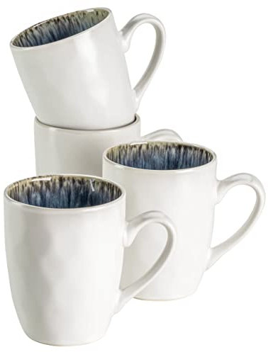 MÄSER Frozen, Kaffeebecher 4er Set in unregelmäßiger Hammerschlag-Optik, 4 große Kaffeetassen aus Keramik in modernem Vintage Look, Steinzeug, Blau
