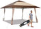 COSTWAY Carpa Plegable 3,9X3,9 Impermeable, Carpa para Exterior con Ruedas y Bolsa Portátil, Cenadores para Jardin UPF 50+, Altura Ajustable, Fácil de Montar, Café