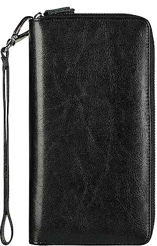 Lavemi RFID-blockierende Damen-Geldbörse, 100% Leder, große Kapazität, Rundumreißverschluss, Handyhalterung, Clutch, Reisebrieftasche mit Armband