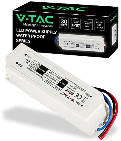 V-TAC Transformateur LED 30W 12V 2.5A avec 1 Sortie - Adaptateur Alimentation Rubans LED - Transformateur de Plastique pour Appareils Electroniques, Caméras, Ecrans - Ultra Slim - AC 100-240V