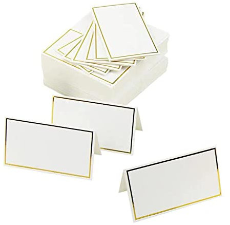 50 Pezzi Cartellini Segnaposto, Bianchi Cartellini Segnaposto con Bordo in Lamina Dorata Segnaposto Carta Da Tavolo per Matrimoni Banchetti (8,4 x 10,2 cm)