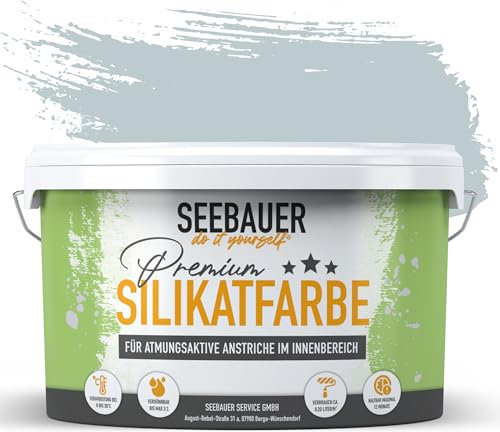 SEEBAUER diy Silikatfarbe Hellblau 10L für Innen (No. 805 Baltic Sea) Atmungsaktive Mineralfarbe für Allergiker - Abwaschbare Wandfarbe - Blautöne hohe Deckkraft