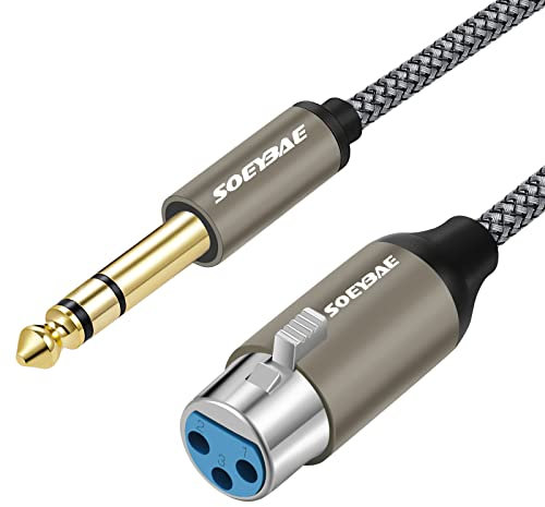 SOEYBAE 10M/30FT 6.35mm (1/4 Inch) TRS to XLR Cable Male to Female,Nylon Braided Unbalanced Interconnect Wire Mic Cord for Dynamic Microphone