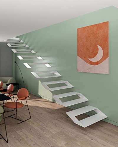 CHYRKA® Schwebetreppe Kragarmtreppe Stahltreppe 2in1 Stufen Modern Treppenrahmen - 80 cm - Rechts (STR 02.080.C02, Weiss)