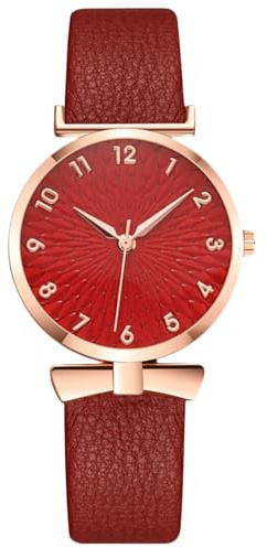 RORIOS Damen Minimalistisch Uhren Analog Quarz Damenuhren Wasserdicht Lederarmband Armbanduhren Rot