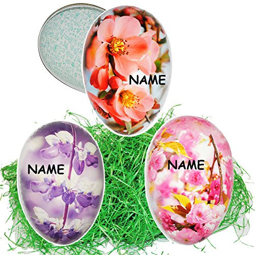 alles-meine.de GmbH Set Ostergras & 3 Füll - Pappeier 15 cm - Frühlingsblumen & Blüten - incl. Name - Osterei/Ei zum befüllen - Deko Pappe Papp Pappeier Dekoei Pappostere..