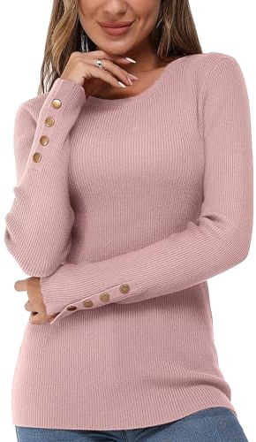 Newshows Pullover Damen Herbst Strickpullover Elegant Pulli | Rundhals Winterpullover, Damenpullover mit Knöpfen