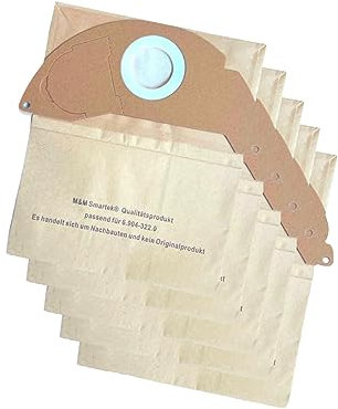 M&M Smartek Staubsaugerbeutel wie 6.904-322.0 passend für/kompatibel zu KÄRCHER MV2 WD2 A2003 A2004 etc. Papier Filter Tüten (5 Stück)