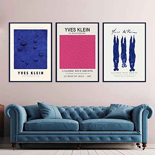 Yves Klein Kunstdruck, Klein Blau und Rosa, monochromes Kunstwerk, Ausstellungsplakat, Galerie, Wandkunst, Leinwandgemälde, Heimdekoration, 60 x 80 cm, 3 Stück, rahmenlos