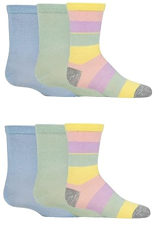 SockShop Kids Bamboo School Socks - Boys Girls Plain Striped Breathable, Soft, Cooling Socks Comfort Cuff Smooth Toe Seams 6 Pairs Blue Sage Stripe 12.5-3.5 Kids (8-12 Years)