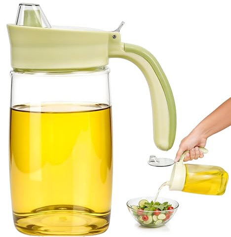 BELLE VOUS Bouteille Distributeur d’Huile avec Couvercle - Recipient en Verre Etanche de 700ml - Huile Olive et Vinaigrette - Bec Verseur Anti-goutte - Shaker Huilier et Vinaigrier