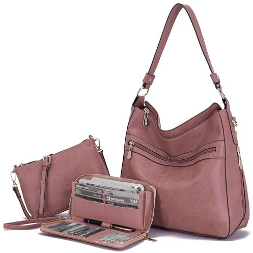 Große Umhängetasche für Damen, Umhängetasche, Handtasche, Geldbörse und Geldbörse, Set für Damen, Hobo-Geldbörsen, Pink, Large