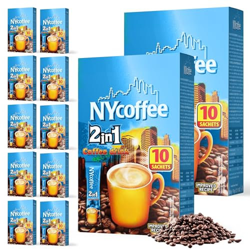 SOL 100pk Bulk NY 2-in-1 Coffee Sachets, White Coffee, Case Pack Includes 10 x 10 Individually Wrapped Instant Sticks, Convenient and Portable, Perfect for Home, Office, or Travel