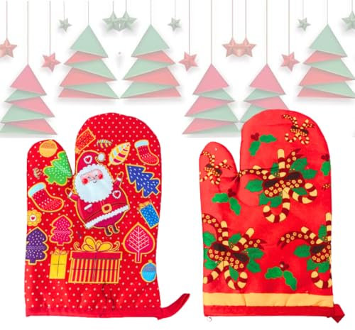 fatigati casa Presine a Forma di Guanto da Cucina Natalizie - 2 pz (Casuale) - Resistenti alle Alte Temperature per Forno e Barbecue - Accessori Natalizi