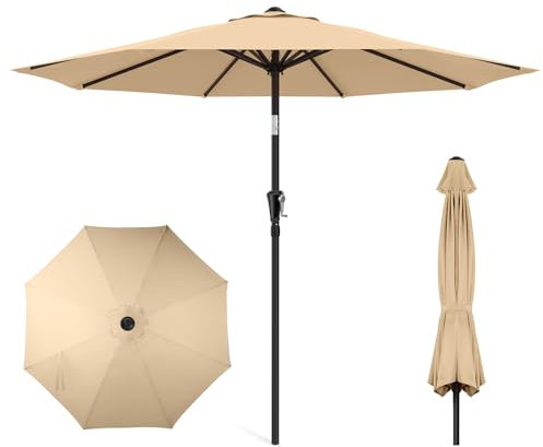 HOMSHADE Sombrilla Jardín 274 cm - Protección UV UPF50+ Botón de Inlinación, Manivela y 8 Robustas Varillas, Sombrilla de Exterior para Mercado, Piscina, Terraza (Sin Base)