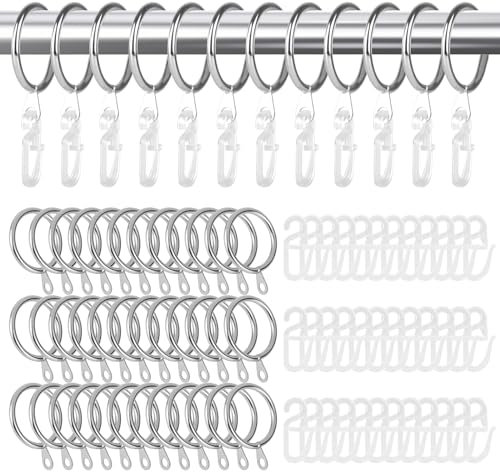lahnao 48 Stück Metall Gardinenringe und 48 Stück Gardinenhaken, Gardinen Ringe für Stange, Innendurchmesser 31 mm, Gardinenringe mit Haken für Gardinen, Bettvorhänge und Duschvorhänge