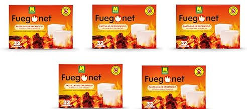 Weiße Feueranzünder, Packung mit 5 Stück, 32 Tabletten. Schnelles Anzünden von Kaminen, Öfen, Grills oder Lagerfeuern