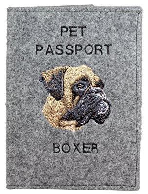 Art-Dog Hundepasshülle - Handgefertigte Filzhülle mit gesticktem Muster - Tierärztliche Reisepasshülle für Hunde - 17x12,5cm - Boxer II