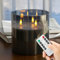 AFINETH Extra Large Flameless Candles with 3 Wicks, 6x6 Glass Battery Operated Candles with Remote, Real Wax Flickering LED Candles Fake Candle for Home, Wedding, Party, Gray