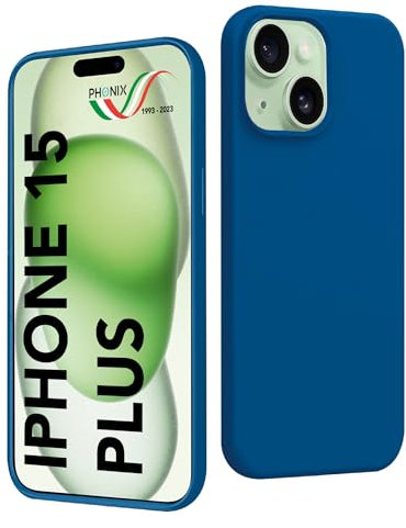 Phonix Cover per iPhone 15 Plus Blu Italia - Custodia per iPhone 15 Plus Blu in Silicone Liquido Extra Grip con Bordi Rialzati
