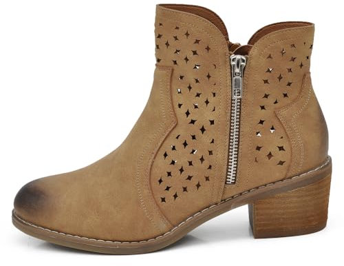 IF Fashion Stivali Stivaletti da Donna Traforati Con Cerniera Primaverili Estivi Pelle Sintetica GR-6655 Camel N.36