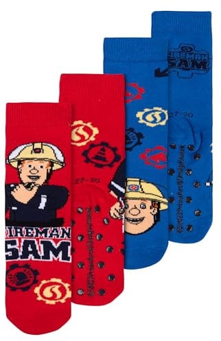United Labels Feuerwehrmann Sam ABS Socken für Jungen - Kinder Stoppersocken antirutsch Söckchen Blau/Rot (2er Pack) (DE/NL/SE/PL, Numerisch, 23, 26, Regular, Blau/Rot)