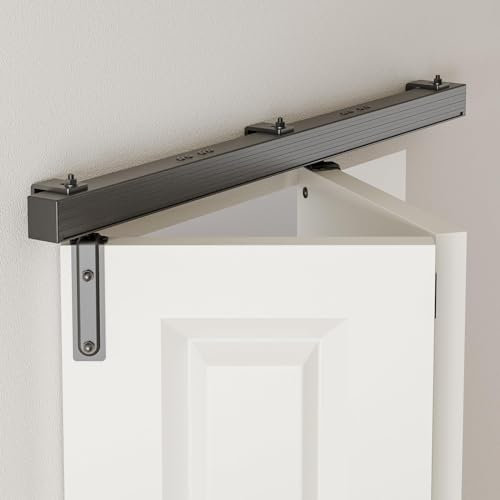 BONIKLUBA Kit de herrajes para puerta corredera de granero plegable de 40 pulgadas para 2 puertas, montaje en pared, suave y silencioso, fácil de instalar, sin puerta [se adapta a puertas dobles de